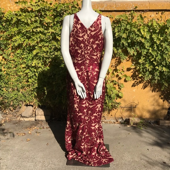 Dress the Population red sequin maxi dress DB6 - Picture 4 of 8